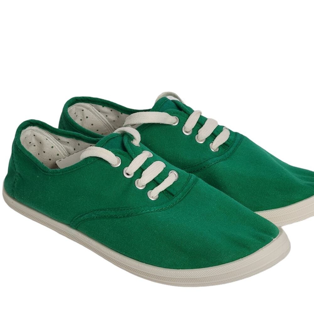 Green Canvas Lace Up Sneakers Women's Size 7 Casual Everyday Comfort‎